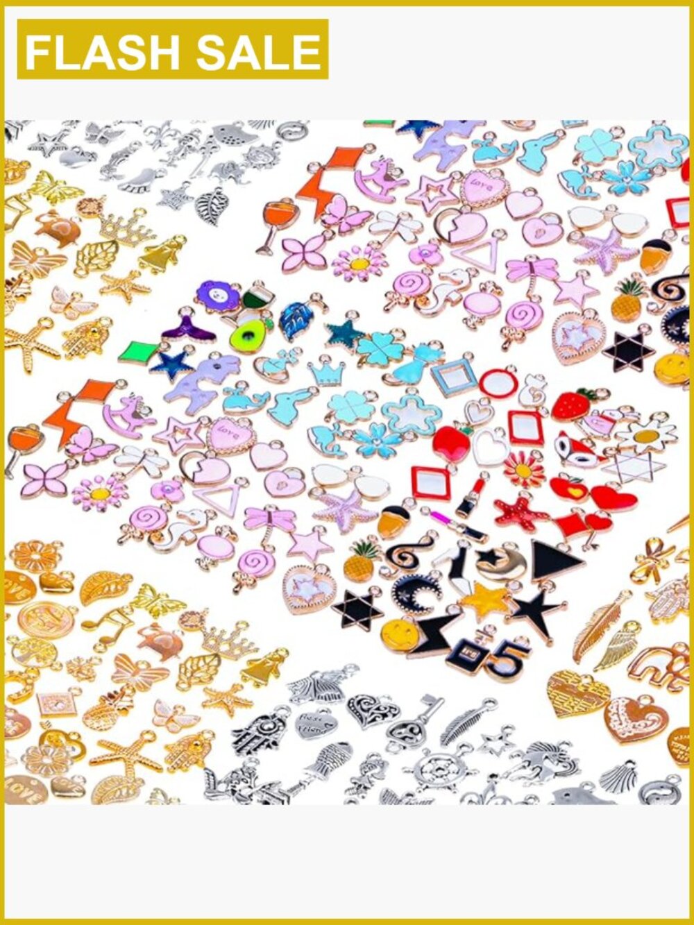 150 PCS Bracelet Charms Silver Gold Enamel Pendants for Jewelry Making